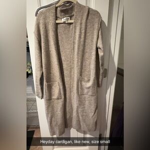 heyday Long Open-Front Knit Cardigan in Light Beige